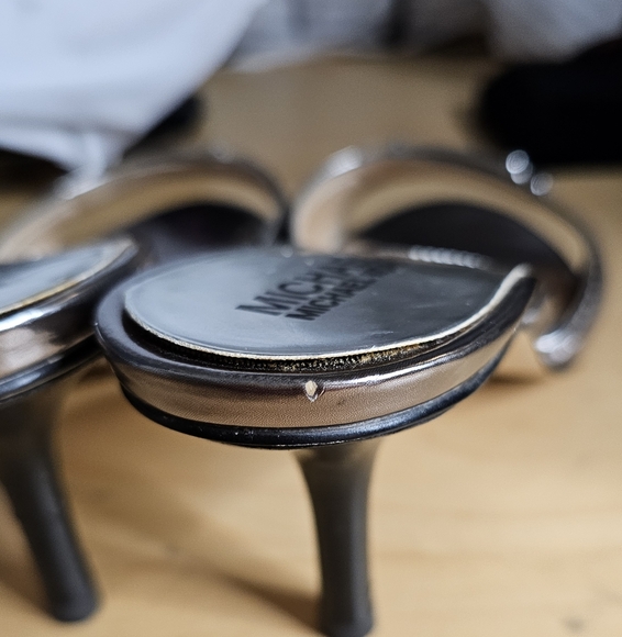 MICHAEL Michael Kors silver open toe mules with 3 inch heels EUC - Picture 3 of 9